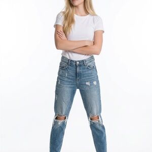 Cello Light Blue Distressed Ankle Crop Jeans